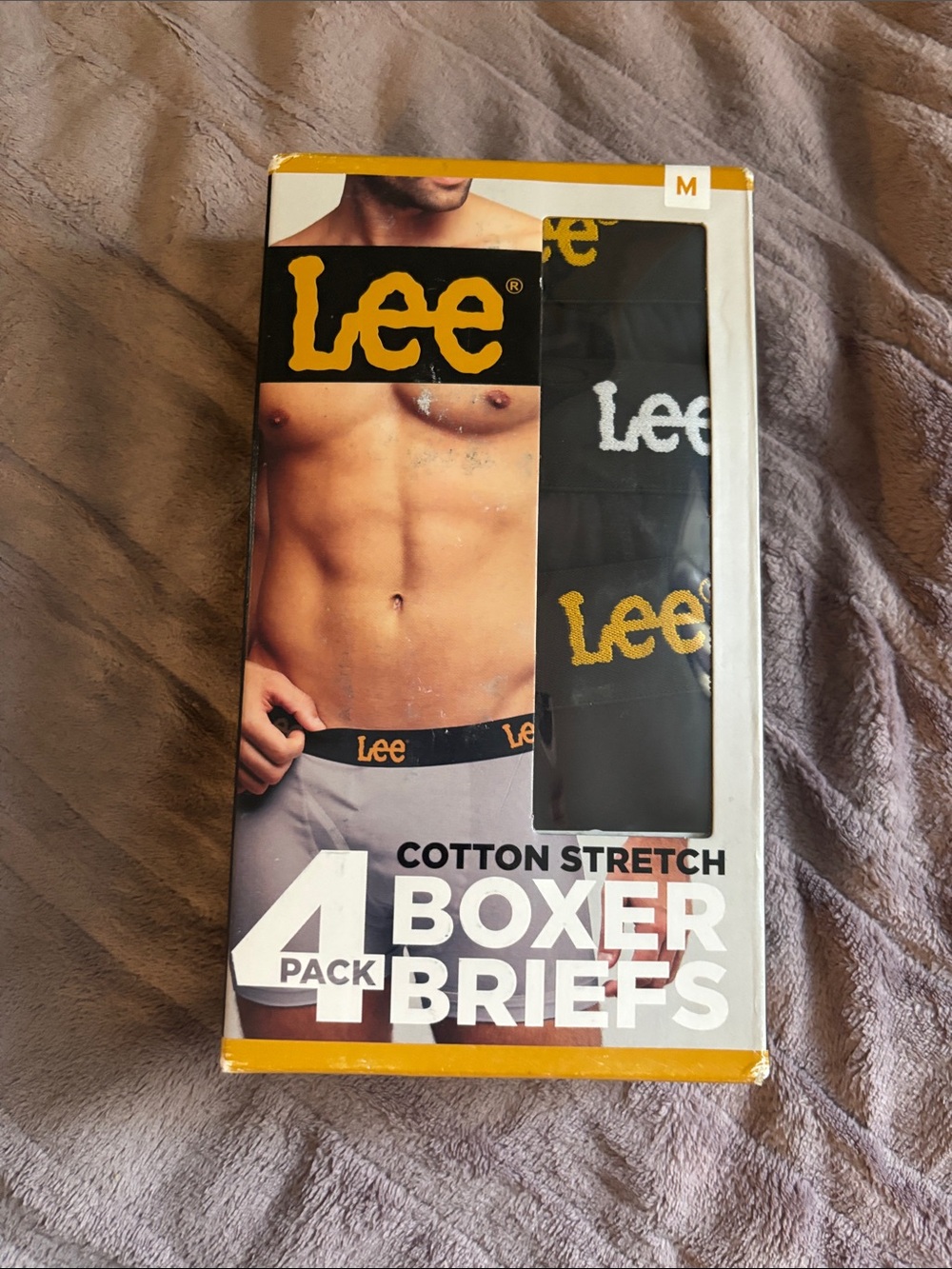 Lee Men's Cotton Stretch Boxer Briefs - Black with Gold Logo (4 Pack)